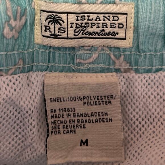 Island Inspired Men's Blue White Floral Pull On Swim Trunks Board Shorts Size M - Picture 4 of 4